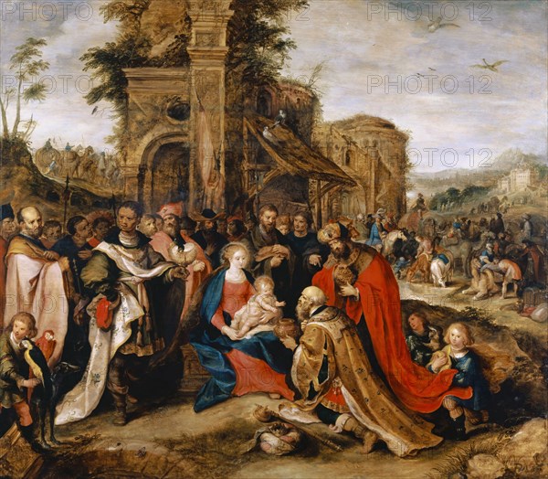 The Adoration of the Magi, 1632, oil on oak wood, about 103 x 117 cm, signed and dated on the front stone lower right: • D ° ffrANCk • IN, et f A ° 1632, Frans II. Francken, Antwerpen 1581 – 1642 Antwerpen