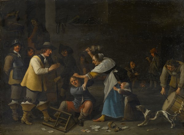 Battle in the Economy, oil on panel, 36.5 x 48 cm, lower left: A. Palamedes., Anthonie Palamedesz., Delft 1601–1673 Amsterdam