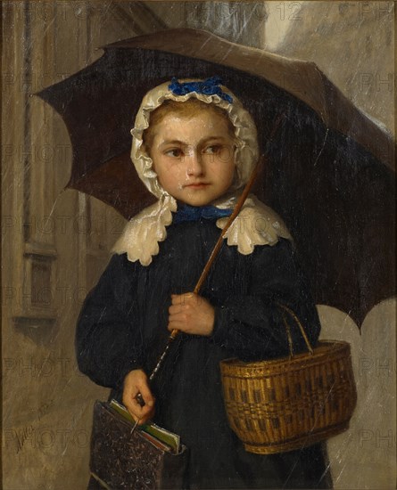 Louise Anker with Umbrella, 1872, oil on canvas, 43 x 36 cm |, 64 x 54 x 7 cm, signed and dated lower left: Anker 1872, Albert Anker, Ins/Bern 1831–1910 Ins/Bern