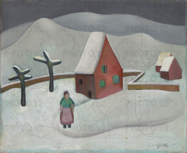 Winter Landscape with Red House, 1922, oil on canvas, 54 x 65 cm, signed and dated lower right: E. Schöttli 22 [Kurrentschrift], Emanuel Schöttli, Basel 1895–1926 Basel