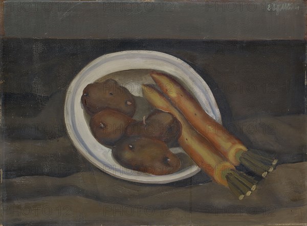 Still Life with Turnips and Potatoes, 1925, oil on canvas, 38 x 51 cm, signed and dated upper right: E. Schöttli 25 [Kurrenzschrift], Emanuel Schöttli, Basel 1895–1926 Basel