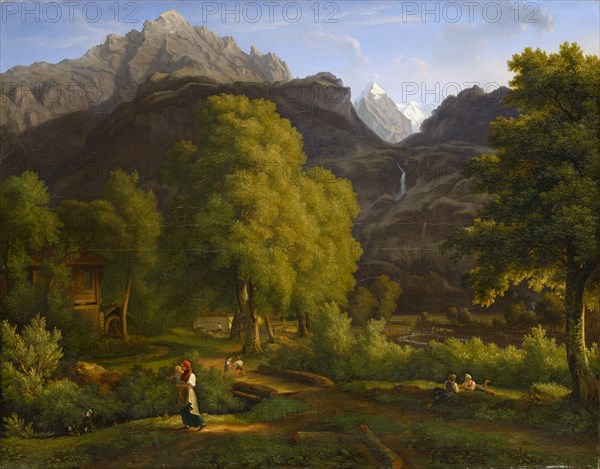 In the village Meyringen against the Well- and Wetterhorn, 1821-1824, oil on canvas, 92.8 x 118.2 cm, Jakob Christoph Miville, Basel 1786–1836 Basel