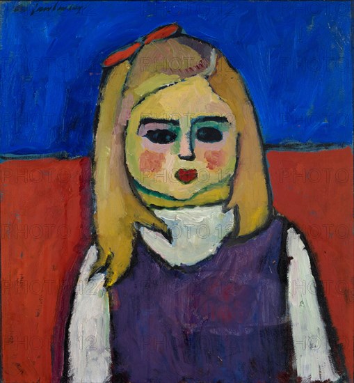 Child [verso: Frauenkopf, c. 1908/10], c. 1909, oil and tempera on linen textured cardboard, 53.5 x 50 cm, signed o. L .: A. Jawlensky, inscribed and dated verso (by a third hand): with red chalk: o.l: 50, u.l .: B, u.r.:1910, o.r., with pencil: JO, Stiftung Im Obersteg, deposit in the Kunstmuseum Basel 2004, Alexej von Jawlensky, Torschok/Twer 1864–1941 Wiesbaden