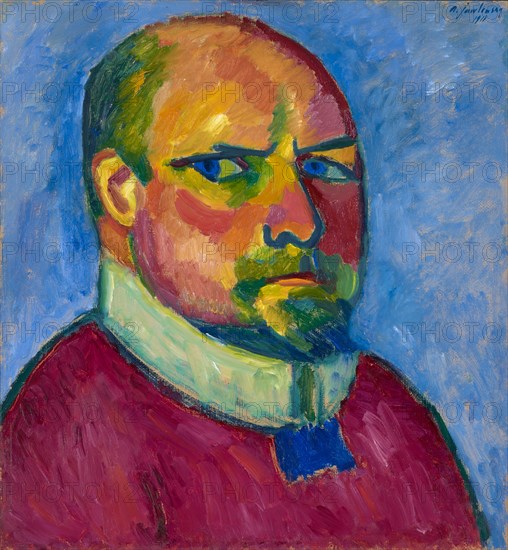 Selfportrait, 1911, oil on linen textured cardboard, 54 x 51 cm, signed and dated o. R .: A. Jawlensky 1911, Inscribed by a foreign hand: self-portrait, Stiftung Im Obersteg, deposit in the Kunstmuseum Basel 2004, Alexej von Jawlensky, Torschok/Twer 1864–1941 Wiesbaden