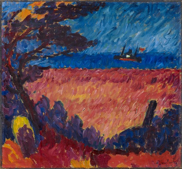 On the Baltic Sea, 1911, oil on linen textured cardboard, 50 x 54 cm, signed and dated u., r .: A. Jawlensky., 1911, ., signed, dated and inscribed: A. Jawlensky 1911 N.7 ., (by someone else's hand): In Obersteg An der Ostsee A J 575, Stiftung Im Obersteg, deposit in the Kunstmuseum Basel 2004, Alexej von Jawlensky, Torschok/Twer 1864–1941 Wiesbaden