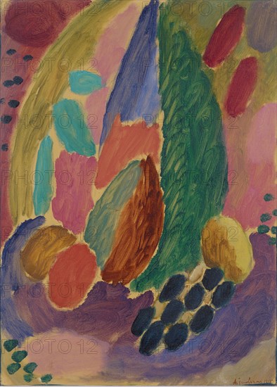 Large variation, 1915, oil and pencil on linen textured paper, mounted on hardboard, 52 x 37.5 cm, signed and dated a., r .: A. Jawlensky., 1915, Stiftung Im Obersteg, deposit in the Kunstmuseum Basel 2004, Alexej von Jawlensky, Torschok/Twer 1864–1941 Wiesbaden