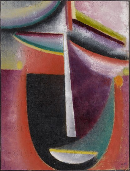 Abstract Head: Mystery, 1925, oil on linen textured cardboard, 42.5 x 32.5 cm, signed and dated., l .: A. J ., dated u., r .: 25, inscribed, signed and dated verso: Composition N 10 A. Jawlensky, 1925 Mystery., N. 122, center with red: Gellert 45 X, Stiftung Im Obersteg, deposit in the Kunstmuseum Basel 2004, Alexej von Jawlensky, Torschok/Twer 1864–1941 Wiesbaden