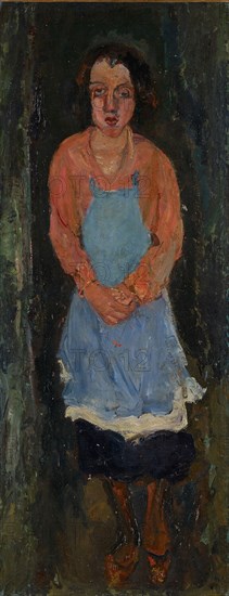 La cuisinière au tablier bleu, around 1930, oil on canvas, 128 x 50.5 cm, unmarked, Stiftung Im Obersteg, deposit in the Kunstmuseum Basel 2004, Chaïm Soutine, Smilowitschi bei Minsk 1893–1943 Paris