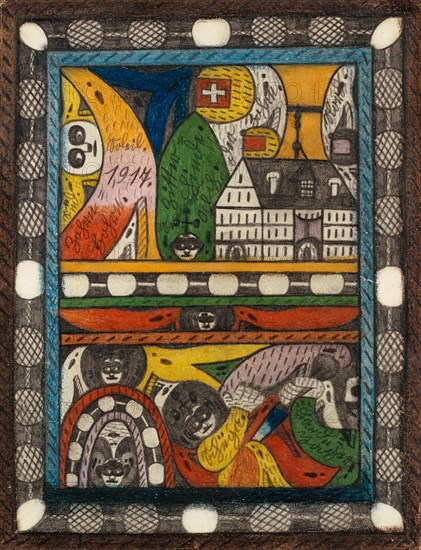The Zohrn, Schiiga and Land = Hunter, 1917, pencil and crayon, sheet: 29 x 22.4 cm, recto [above, from left to right] South., Soleil., 1,917., Zohrn =, Hohrn., Zitter =, Linden., Senner =, Alp., The Zohrn., North., [bottom center] Schiiga., [bottom right] Land =, Huntsman Verso 7. St. Marietta, Great, Great = Keys and Great = God Great Great = Highness, Krohn =, Princess of Zohrn, is my, future, dear, Ditto, /, Big size = Keizer, Big =, Goddess and, at the same time, my, Base., Here, on the front page, is the, Zohrn: In the foreground, the equal, giant = city., The largest, Indian Giants = Cities, have /, following, calculation = approaches., Zohrn, 250,000,: Women = Hall, 225,000:, Sister = Hall, 200,000 ,: See = Roosen = Hall, 175,000: Roosen = Hall, 150,000: Skt., Adolf = Lake, 125,000: And Daali, 100,000, hour, ., The rest, [right on the edge, v.u.n.o.] Skt. Adolf, II. Bern., Adolf Wölfli, Bowil/Bern 1864–1930 Bern