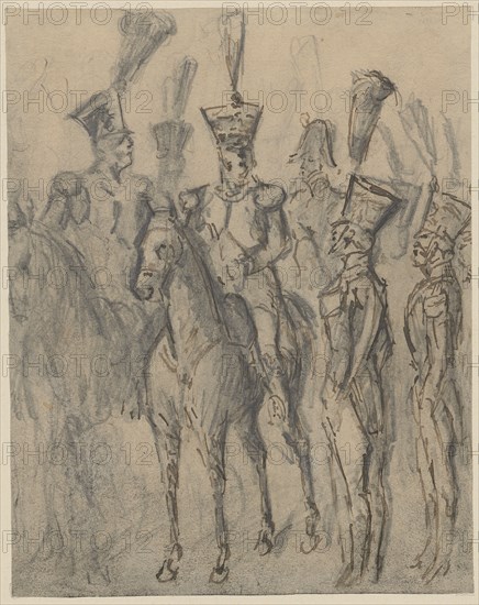 Two cuirassiers on horseback, pencil and pen, verso: pencil, sheet: 18.5 x 14.6 cm, not marked, Constantin Guys, Vlissingen 1802–1892 Paris
