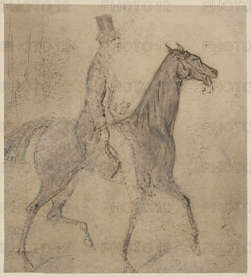 Rider on horseback, feather in black, washed in gray and wiped, sheet: 14.5 x 13.1 cm, unsigned, Constantin Guys, Vlissingen 1802–1892 Paris