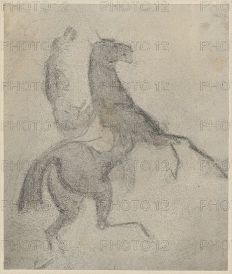 Lady on rising horse, pencil, washed, verso: brush over pencil sketch, sheet: 14.2 x 12 cm, not marked, Constantin Guys, Vlissingen 1802–1892 Paris