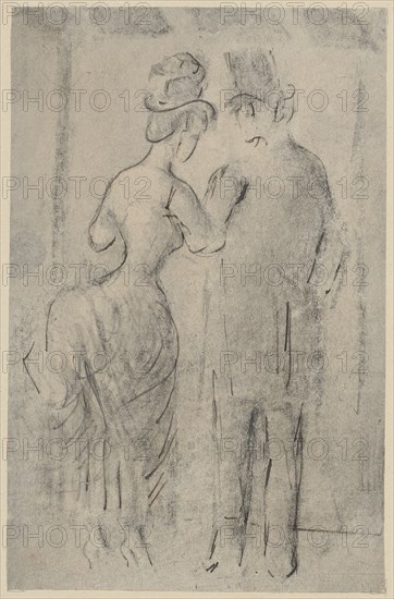Gentleman and lady in front of the shop window, pencil and pen, washed, mounted, leaf: 16.1 x 10.5 cm, not marked, Constantin Guys, Vlissingen 1802–1892 Paris