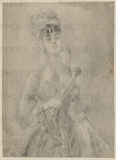 Lady with fan., Half figure picture, pencil, washed, verso: pencil, sheet: 20.9 x 15.2 cm, not marked, Constantin Guys, Vlissingen 1802–1892 Paris