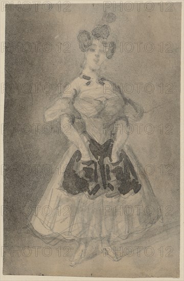 Whore in full figure, pencil, washed, mounted, sheet: 16.3 x 10.5 cm, not marked, Constantin Guys, Vlissingen 1802–1892 Paris