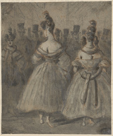 Women, against a background of gentlemen, pencil, washed, Pulled up, Leaf: 16.6 x 13.9 cm, Not referenced, Constantin Guys, Vlissingen 1802–1892 Paris
