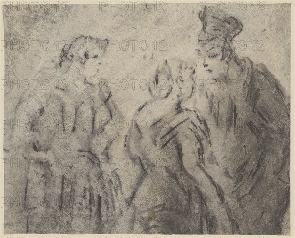 Two girls and street-boy, pencil and pen, maneuvered, mounted, sheet: 11.6 x 14.3 cm, not marked, Constantin Guys, Vlissingen 1802–1892 Paris