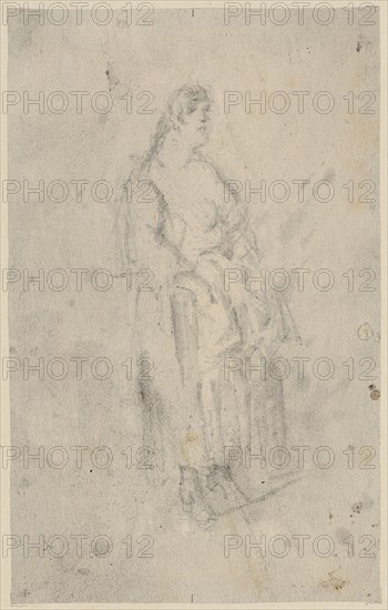 Girl with whole obliquely turned figure, pencil, washed, mounted, leaf: 16.3 x 10 cm, not marked, Constantin Guys, Vlissingen 1802–1892 Paris
