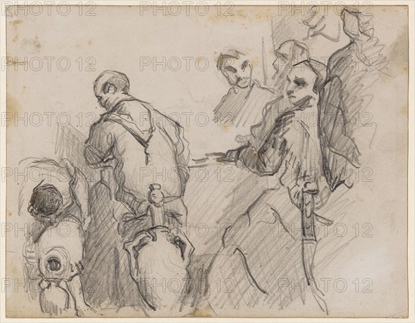 After Paolo Veronese The Wedding of Cana, 1866/69, black chalk, verso: soft pencil, leaf: 17.8 x 22.9 cm, not marked, Paul Cézanne, Aix-en-Provence 1839–1906 Aix-en-Provence