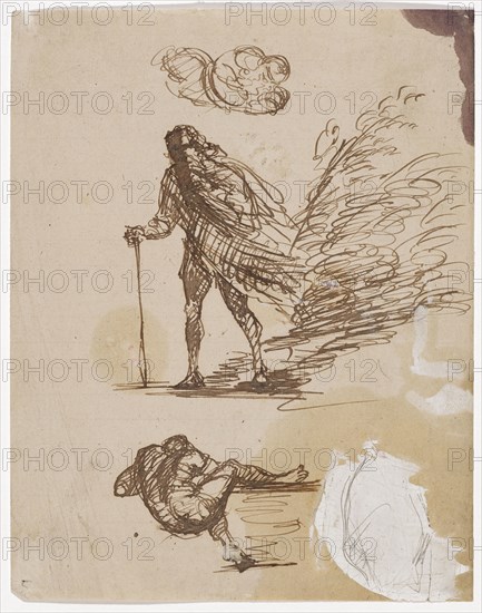 Three pen-and-ink sketches, around 1858, pen and ink on white, blue-lined stationery, drawn up on cardboard [the latter is probably no longer correct, Chappuis 1962 and 1973: rear side inaccessible], sheet: 18.2 x 14.4 cm, unmarked, Paul Cézanne, Aix-en-Provence 1839–1906 Aix-en-Provence