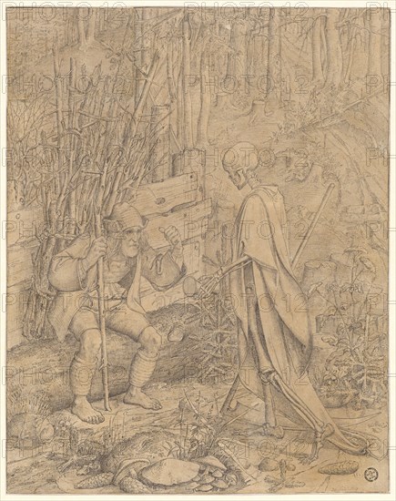 Death and the Woodman, 1829, feather in gray, sheet: 26 x 24.5 cm, U. r., Signed and dated in gray with pen: M Schwind 829, Moritz von Schwind, Wien 1804–1871 Niederpörking b. München