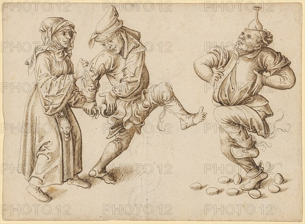 Dancing Farmer and Farmer at the Egg Dance, Early 16th C., Feather in Brown, Journal: 16 x 21.8 cm, Unmarked, Anonym, Oberrhein (Basel?), Anfang 16. Jh.