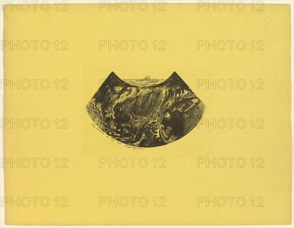 Les drames de la mer (Une descente dans le Maelstrom), 1889, zincography in black on yellow vellum, printed by Edouard Ancourt, edition ca. 30-50, sheet: 50 x 64.9 cm |, Image: 17.3 x 27.5 cm (largest mass), In the plate l., inscribed and signed: Les drames de la mer P Gauguin, Paul Gauguin, Paris 1848–1903 Atuona/Marquesas Inseln