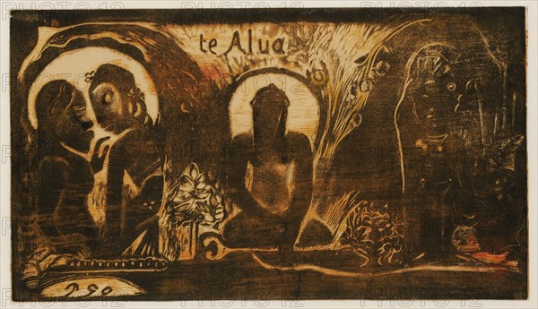 Te Atua, 1893/94, woodcut in colors, 2nd condition (from 2), photo: 20.4 x 35.8 cm, inscribed in print or in the middle: te Alua [sic], U.L., monogrammed: PGO, Paul Gauguin, Paris 1848–1903 Atuona/Marquesas Inseln