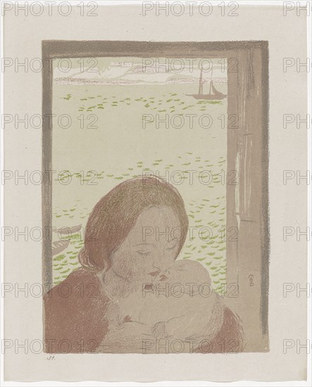 Maternité devant la mer, ou Maternité au Pouldu, 1900, Chalk and brush lithograph in 3 colors on Chinese paper, printed by Auguste Clot, edition 100, sheet: 41.6 x 33.7 cm |, Image: 34.7 x 25.3 cm, In the stone on the right vertical monogram: MAVD, Maurice Denis, Granville 1870–1943 Saint-Germain-en-Laye