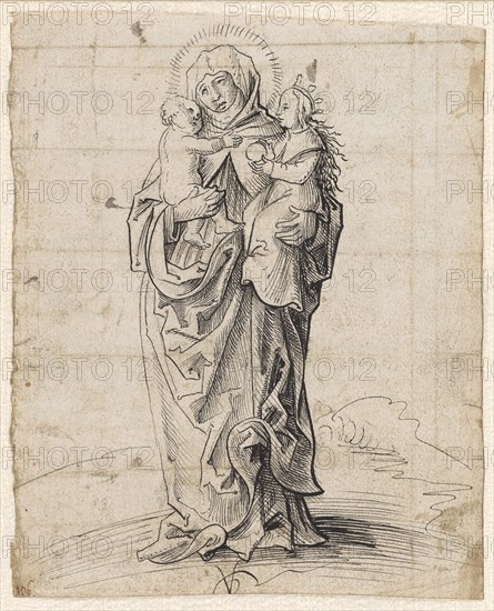 The hl., Anna Selbdritt, c. 1507, pen in black, sheet: 19.6, 19.1 x 15.8 cm, signed in monogram: VG [lig.], inscribed on verso [text in Müller 2001, p. 77], u, ., monogrammed: VG [lig.], Boraxbüchse, Urs Graf, Solothurn um 1485 – 1527/28