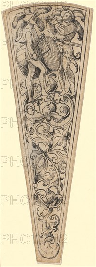 Dagger sheath with drummer and whistler, around 1509/10, feather in black, cut out along the outlines, mounted, sheet: 20.2 x 1.7 cm, 7 cm, not marked, Urs Graf, Solothurn um 1485 – 1527/28