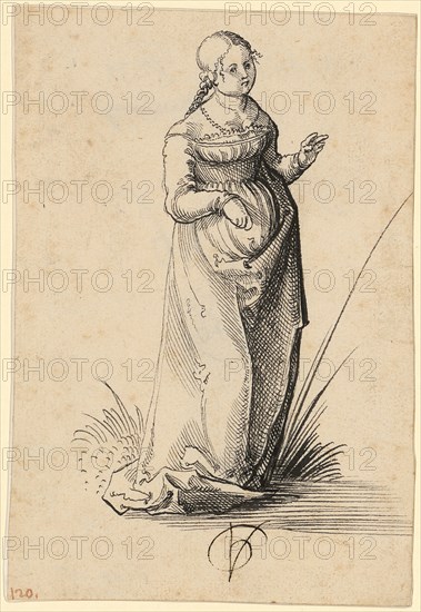 Young girl, turned to the right, c. 1514, feather in black, leaf: 14.2 x 96 cm, signed monogram: VG [lig.], Urs Graf, Solothurn um 1485 – 1527/28