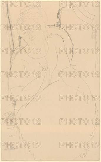 Portrait of a lady, 1915 ?, pencil on thin, brown paper, sheet: 42.3 x 26.1 cm, U. l., inscribed in pencil: LA, signed below: modigliani, Amedeo Modigliani, Livorno 1884–1920 Paris