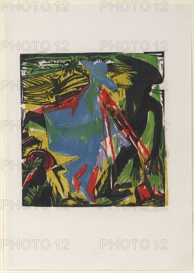 Schlemihl's Encounter with the Shadow, 1915, color woodcut, sheet: 53.3 x 37.9 cm largest mass, signed lower right in pencil: E L Kirchner, Ernst Ludwig Kirchner, Aschaffenburg 1880–1938 Davos Frauenkirch