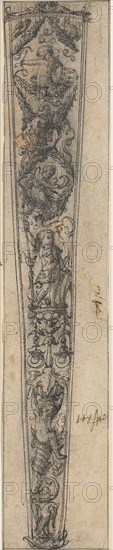Design for a Dagger Sheath with Putti, c. 1517/18, feather in black, laid down on paper, sheet: 26 x 5 cm, unmarked, Ambrosius Holbein, Augsburg um 1494 – um 1519 Basel (?)