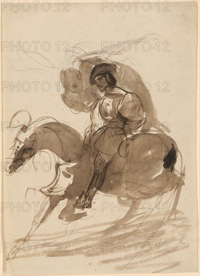 The Connétable of Bourbon, pursued by his conscience, 1835, brush in brown on chalk drawing, sheet: 30.6 x 22.1 cm /21.8 |, Image: 27.1 x 21.7 cm, Not marked, Eugène Delacroix, Charenton-Saint-Maurice/Val-de-Marne 1798–1863 Champrosay bei Paris