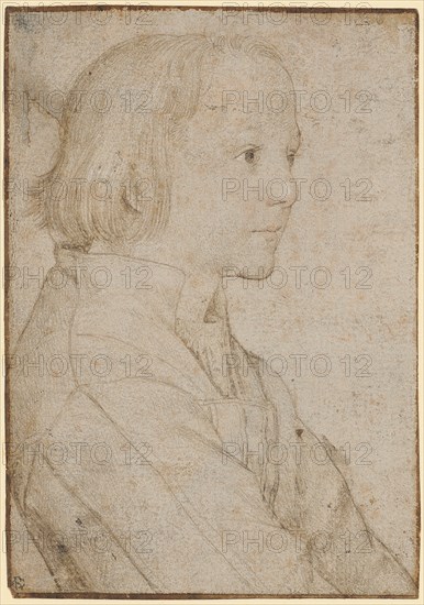 Portrait of a boy, around 1516, silver pencil, a little red chalk and elevations in white (nose, eye, hair), on white primed paper, edge line with pen in brown of later hand, sheet: 14.4 x 10 cm, not marked, Ambrosius Holbein, Augsburg um 1494 – um 1519 Basel (?)