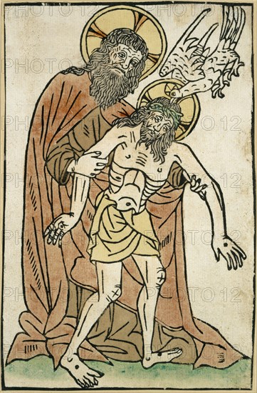 The Trinity, c. 1450, woodcut, colored, leaf: 20.9 x 13.6 cm, Anonym, Oberrhein (Schweiz?), 15. Jh.