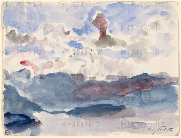 Mountain lake under evening (?) Sky, watercolor on handmade paper, sheet: 21.7 x 28 cm, U. r., signed with graphite pencil: Lovis Corinth, Lovis Corinth, Tapiau/Ostpreussen (heute Gwardjesk, Russland) 1858–1925 Zandvoort