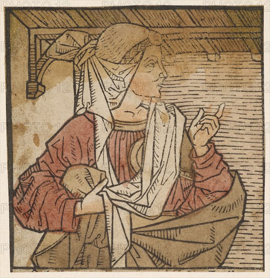 Sibylle (Phrygia?), C. 1460/70, woodcut, colored (unique), unique, leaf: 9.3 x 9 cm, Anonym, Niederlande, 15. Jh.