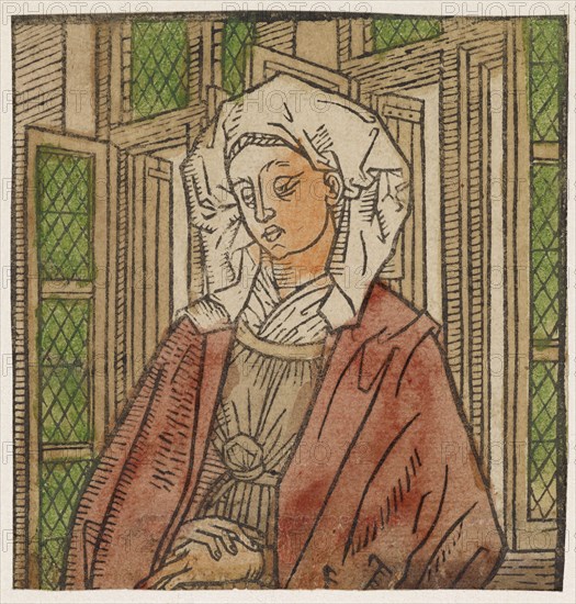 Sibyl, c. 1460/70, woodcut, colored (unique), unique, leaf: 9.4 x 9.1 cm, Anonym, Niederlande, 15. Jh.