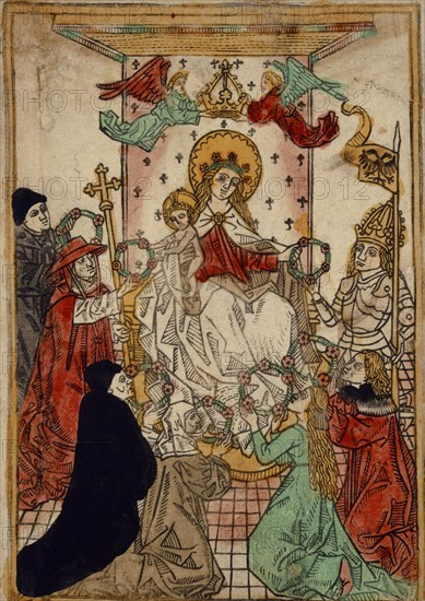 The Rosary-Maria, c. 1480, woodcut, colored (unique), unique, leaf: 27.9 x 20.2 cm, Anonym, Süddeutschland, 15. Jh.