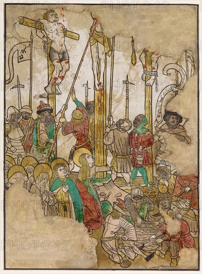 The Calvary (fragment), c. 1470, woodcut, colored (unique), unique, leaf: 36.3 x 26.7 cm, Anonym, Oberrhein, 15. Jh.