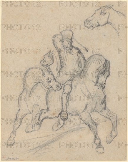 Horse and horse studies, pencil on light brown paper, verso: pencil, leaf: 31.1 x 24.5 cm (largest mass), U. l., Signed in pencil: Gericault, Théodore Géricault, Rouen 1791–1824 Paris