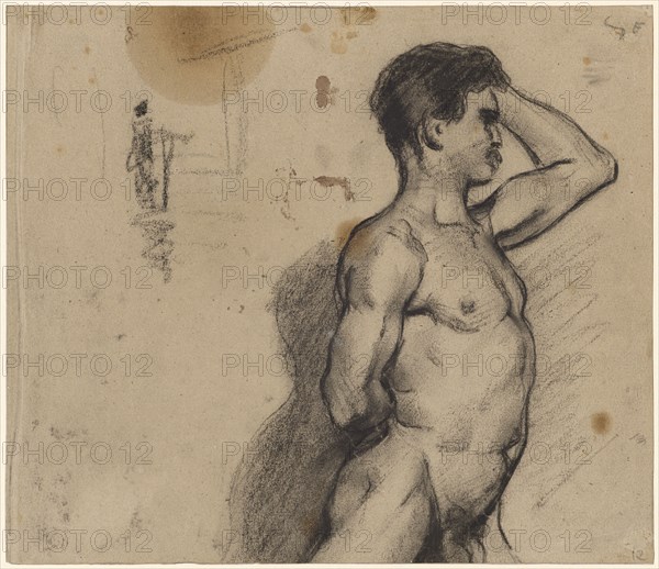 Male nude, around 1865, charcoal and opaque white on strong brownish paper, verso: pencil and pen in brown, leaf: 24.9 x 28.9 cm, not marked, Paul Cézanne, Aix-en-Provence 1839–1906 Aix-en-Provence