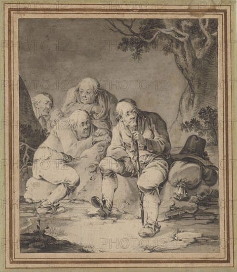 Five peasants, feather, washed, firmly raised, leaf: 26.5 x 22.4 cm, Tiberius Dominikus Wocher, Mimmenhausen bei Salem 1728–1799 Reute (heute Ortsteil von Bad Waldsee, Landkreis Ravensburg)