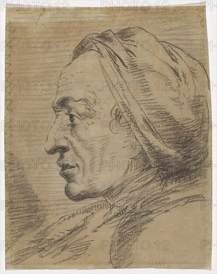 Self-portrait, chalk (black), gray wash, sheet: 23.3 x 18.3 cm, on the backside u.l., with pen (by hand?) signed: M. Wocher, in pencil and without: M. Wocher, L.O., the pencil number 445, U.L., 564, Marquard Fidel Dominikus Wocher, Mimmenhausen 1760–1830 Basel