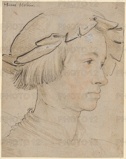 Portrait of a youth with a blended beret, circa 1517, silver pencil, red chalk and a brush, on the forehead and nose elevations in white partially oxidized, on white primed paper, with pen in brown revised by another hand, mounted on paper, sheet: 13.8 x, 10.8 cm, Not specified, Ambrosius Holbein, Augsburg um 1494 – um 1519 Basel (?)