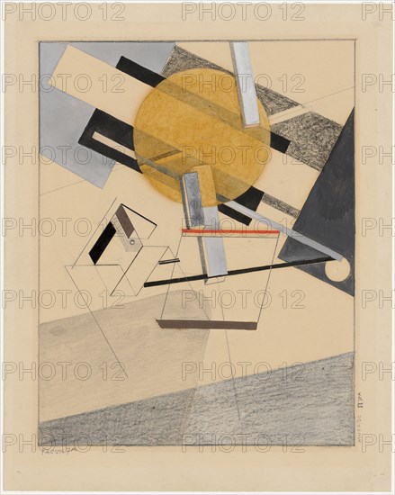 Proun 7A, collage, pencil, pen with Indian ink, single-line rectangle edging, picture: 18 x 14.1 cm |, Leaf: 21.8 x 17.4 cm, U. l., marked in pencil: PROUN 7A, r., inscribed on the picture border: MUCKBA N 7A, El Lissitzky, Pochinok/Smolensk 1890–1941 Moskau