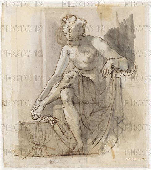 Study from the Royal Academy Acting Room, 1800, pen in brown over pencil, pale blue and gray wash, sheet: 18.2 x 15.5 cm, U. r., inscribed and dated with pen: Acc., Nov. 1800, inscribed on the back: Acc., Johann Heinrich Füssli, Zürich 1741–1825 Putney Hill b. London